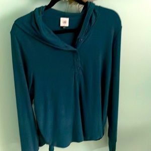 Cabi Winter 21 soft knit teal blue with grey stripes. Worn once.  Size L.